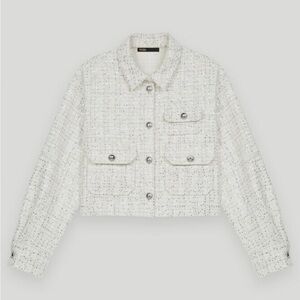 Maje Ecru tweed jacket with sequins